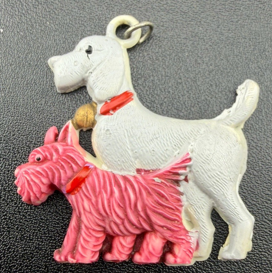 Vintage 2 Dog Charm Tag Estate Find Costume Jewelry
