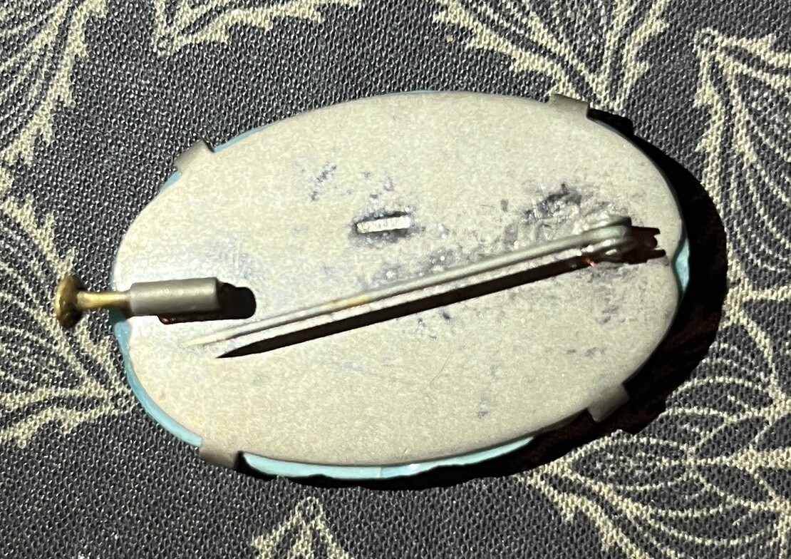 Antique Made In France Brooch Pale Blue Floral Trombone Style Pin Back