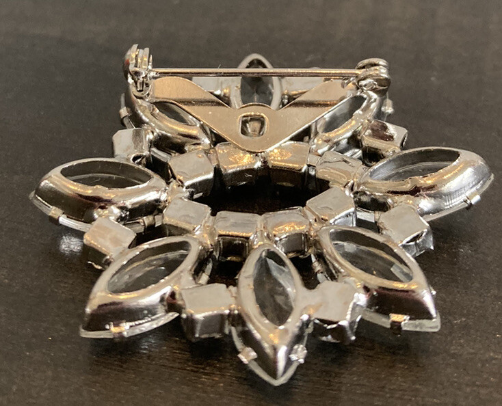 Stunning Clear Open Back Rhinestone Brooch Vintage 1 7/8 Inches x 1 3/4 Inches