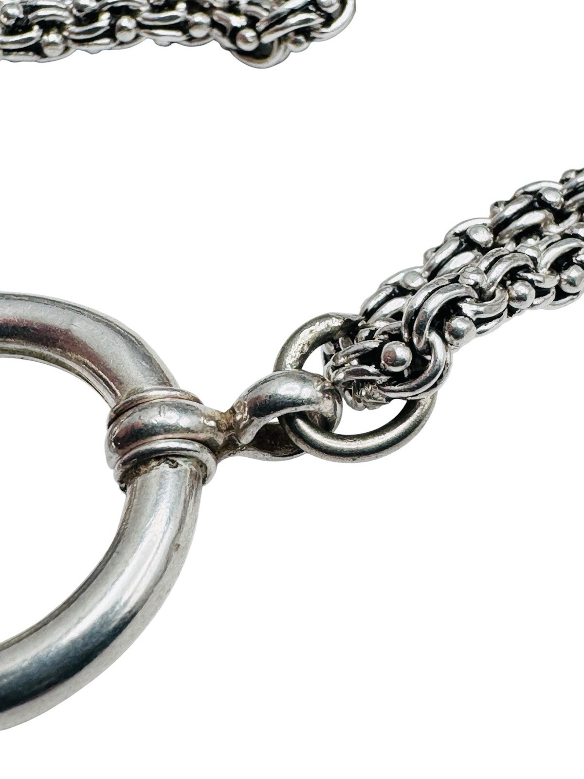 Antique Sterling Silver Fancy Long Watch Guard Chain Necklace Enamel Slide 60″