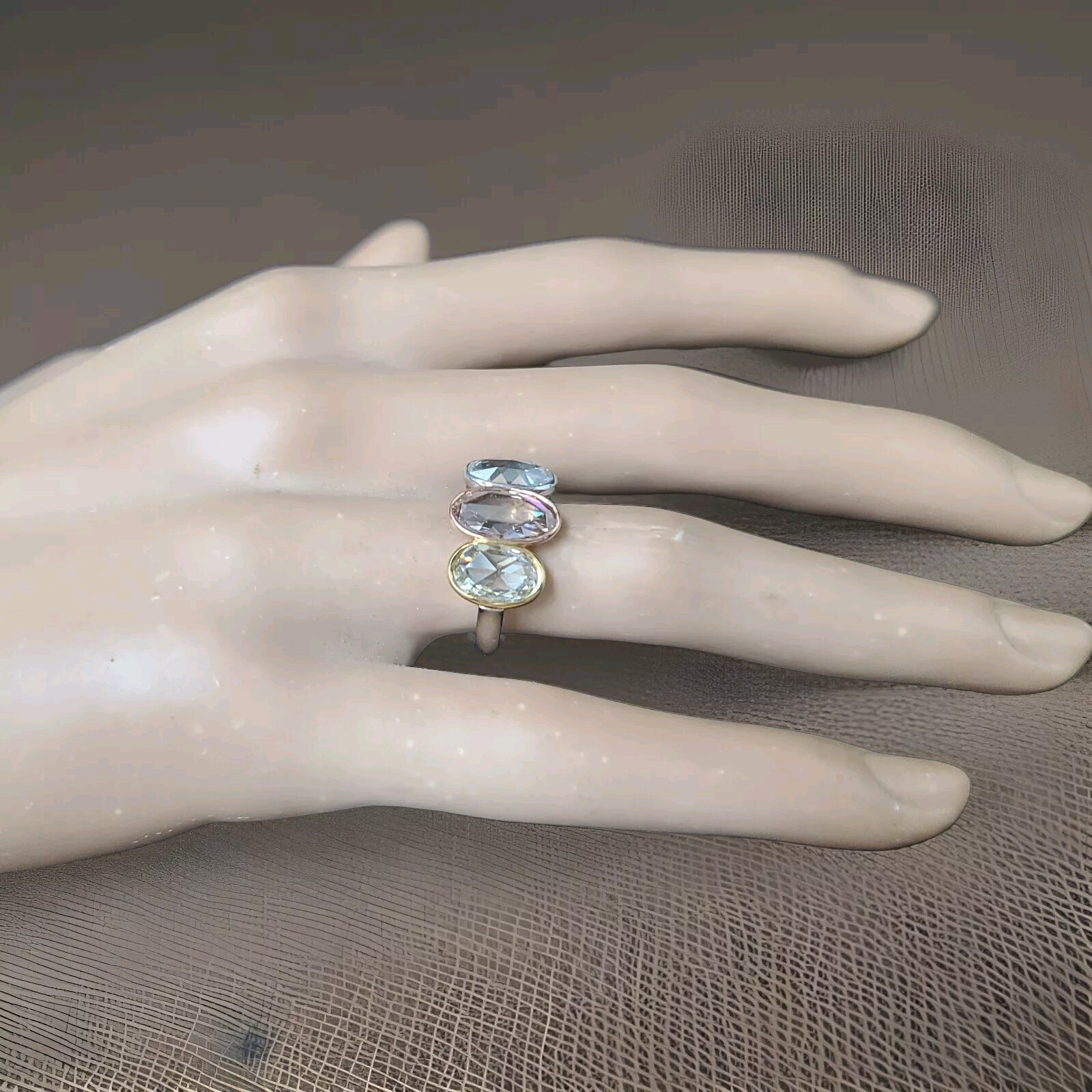Vintage Platinum 18k Gold Engagement Ring 3.48CT.Natural Oval Rose Cut Diamond