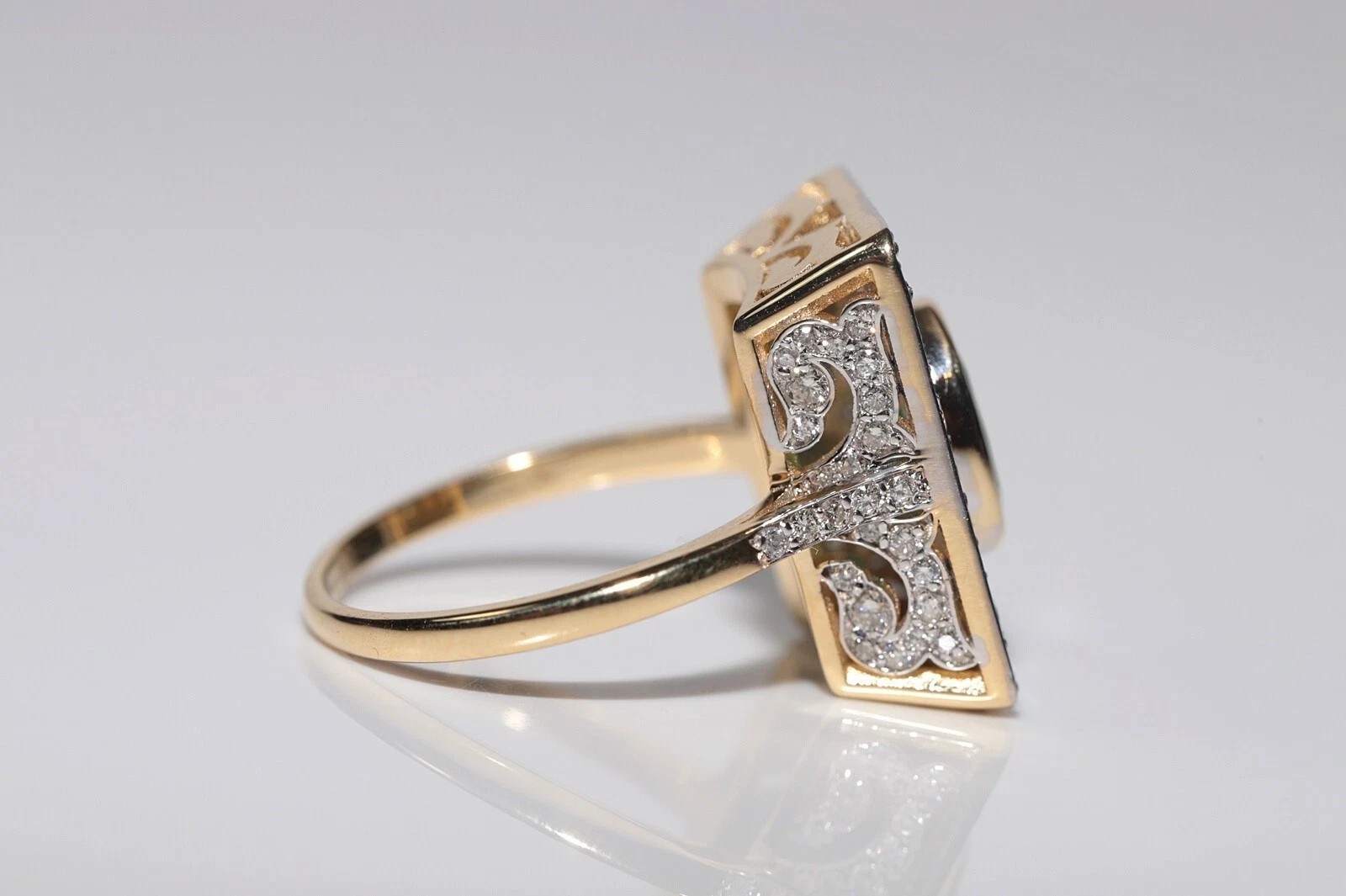 Art Deco Style 3.1Ct Lab Created Emerald & Diamond Anniversary 14K Gold FN Ring