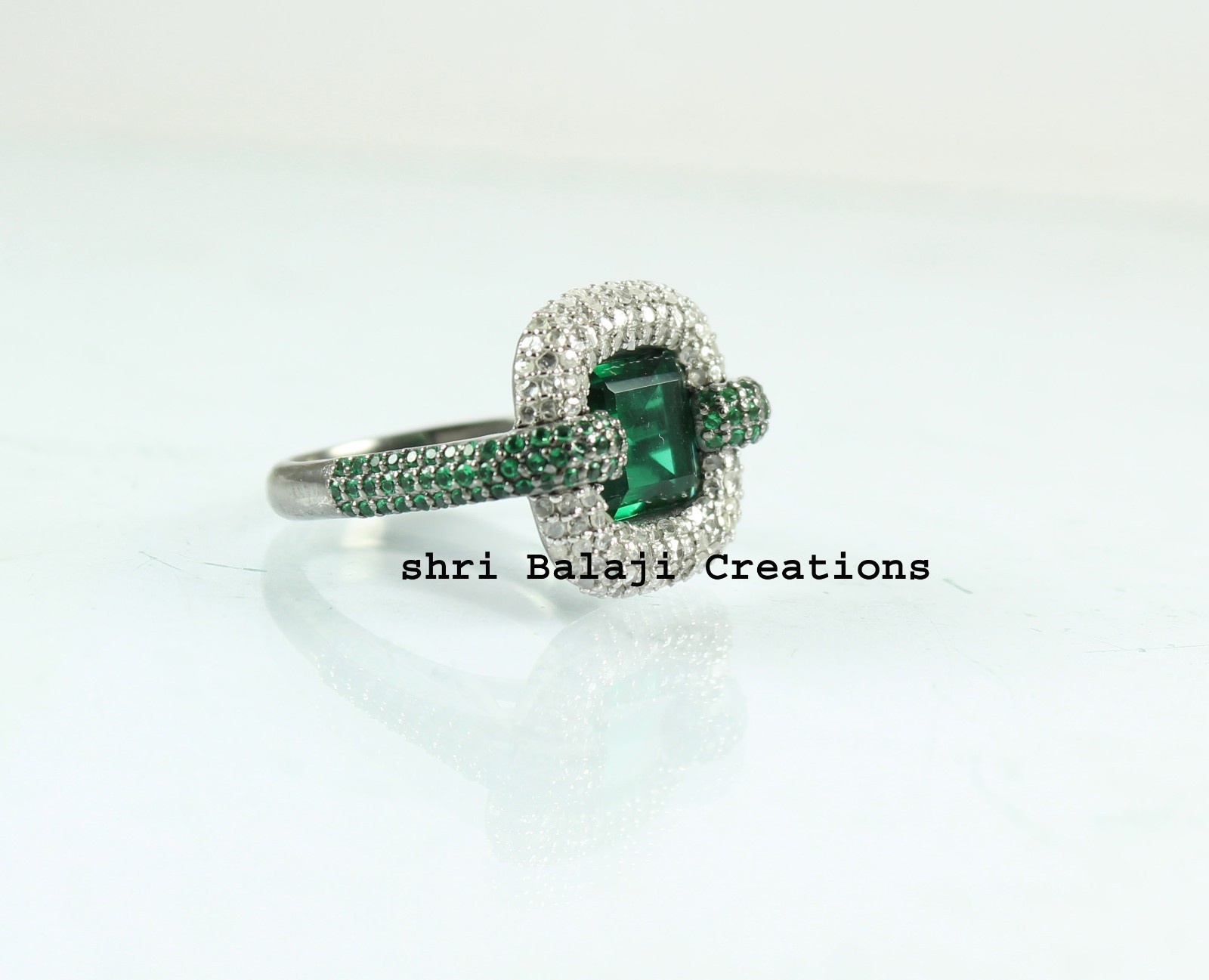 Natural Rosecut Diamond Green Quartz 925 Sterling Silver Ring Jewelry