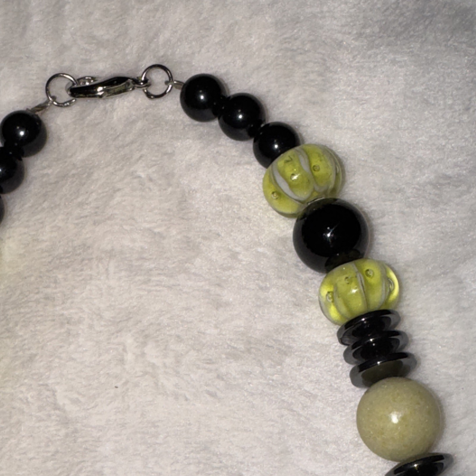 Vintage Handmade Multi Gemstone Including Jade And Black Onyx Necklace
