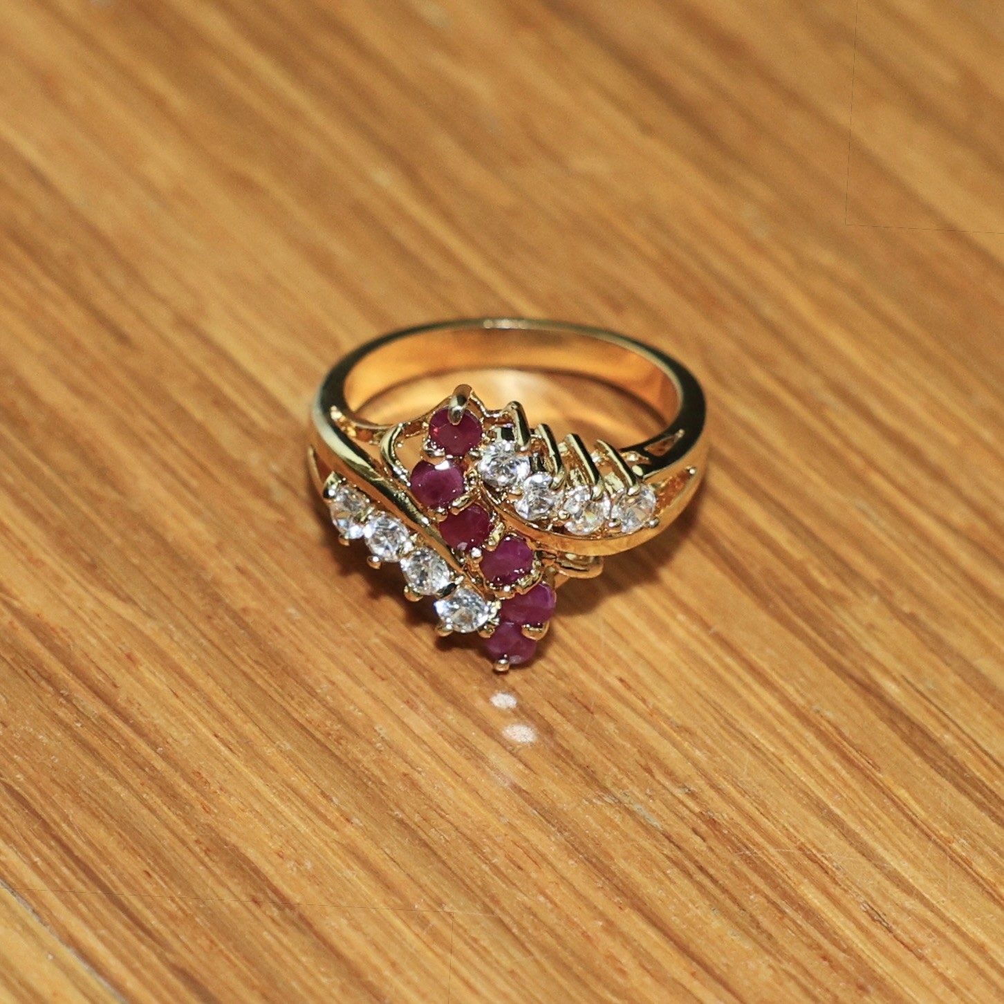 Vintage Gold Plated CZ and Genuine Natural Pink Ruby Cocktail Ring ~ Size 8 🔥