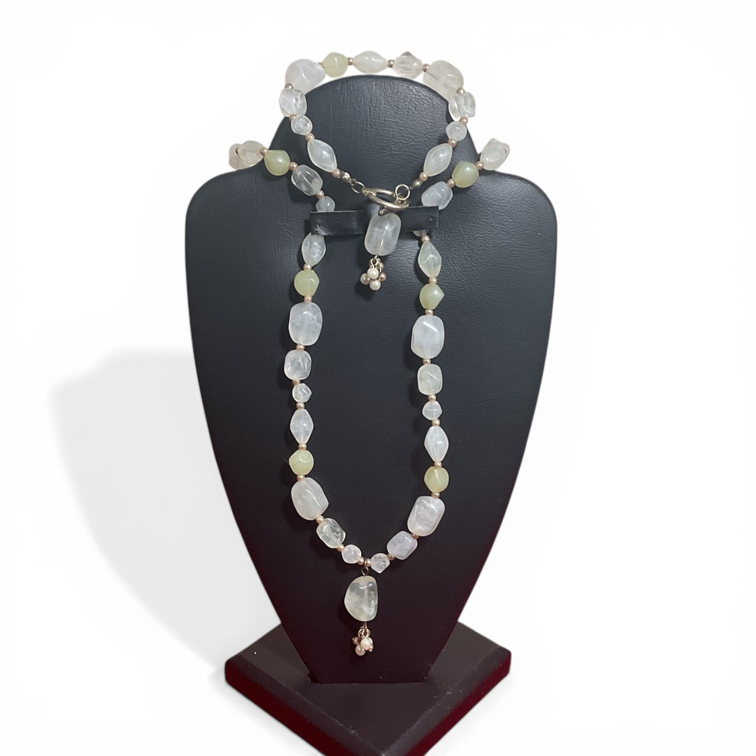 Elegant Moonstone-Inspired Necklace & Bracelet Set – Luminous Beads with Pearl-L