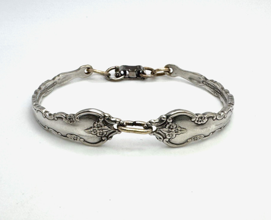 VINTAGE ESTATE SPOON ART SILVER PLATED BAR LINK BRACELET 6.75″