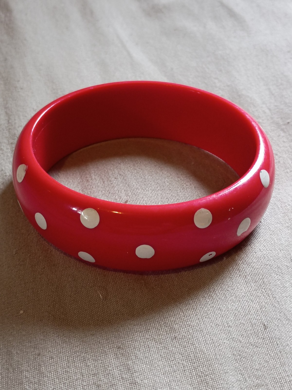 Unique Vintage Polkadot Red and White Color Plastic Bracelet.