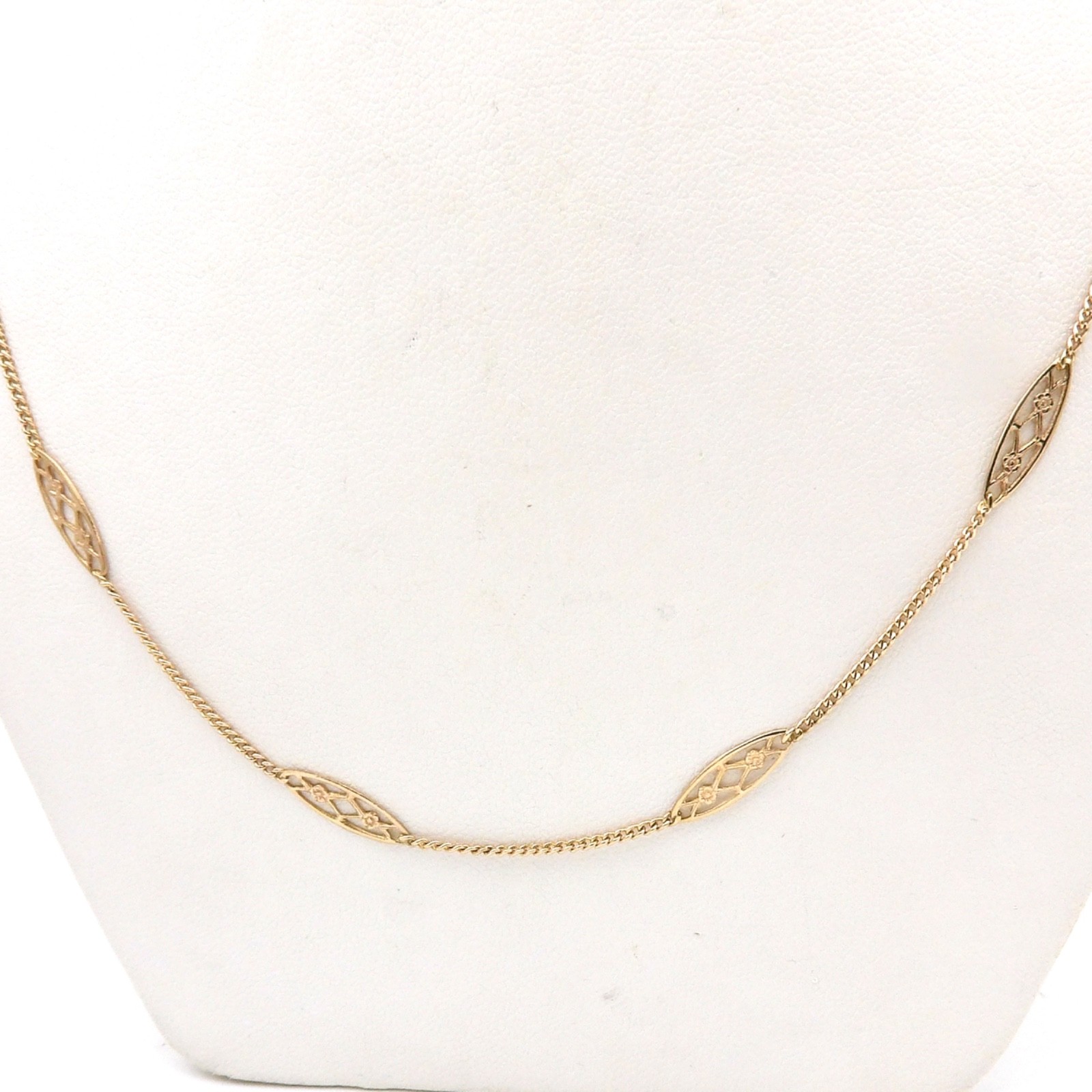 Solid 10k Gold Cable Link Infinity Floral Stations Chain Necklace 20in Vintage