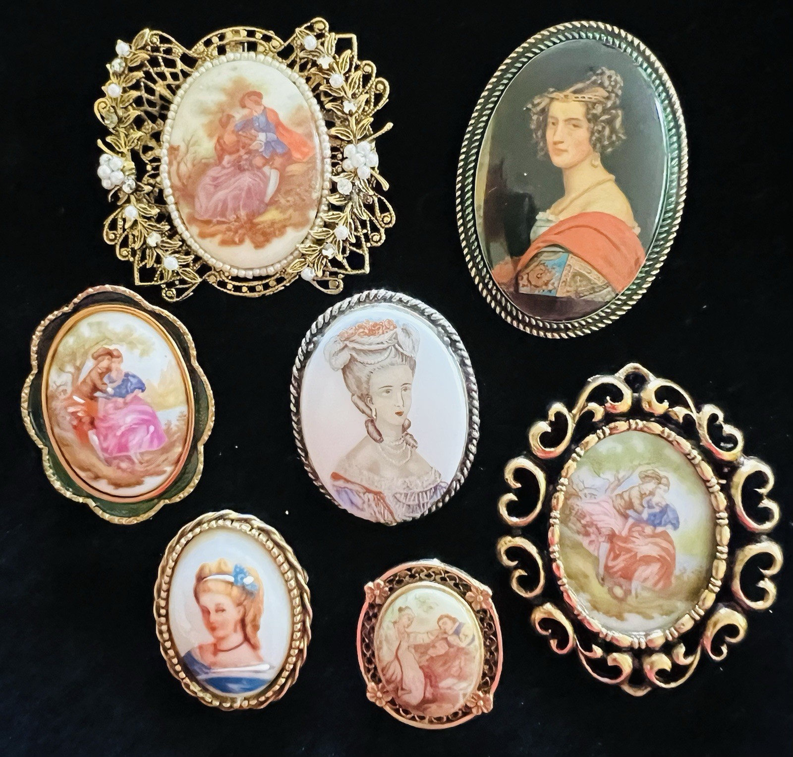 Vtg Estate Cameo Jewelry Artisan Painted Floral Romantic Victorian Revival Lot