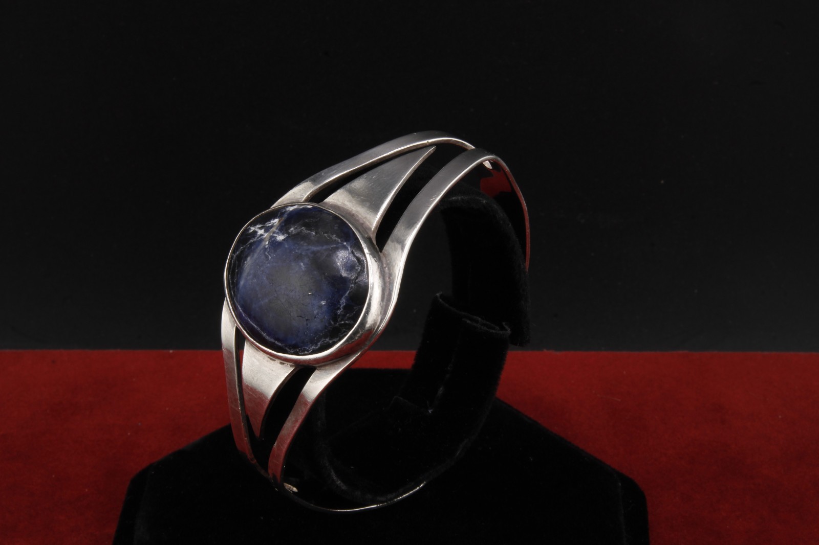 Vintage 925 Silver Mexico Modernist Sodalite Cuff Bracelet ~30g