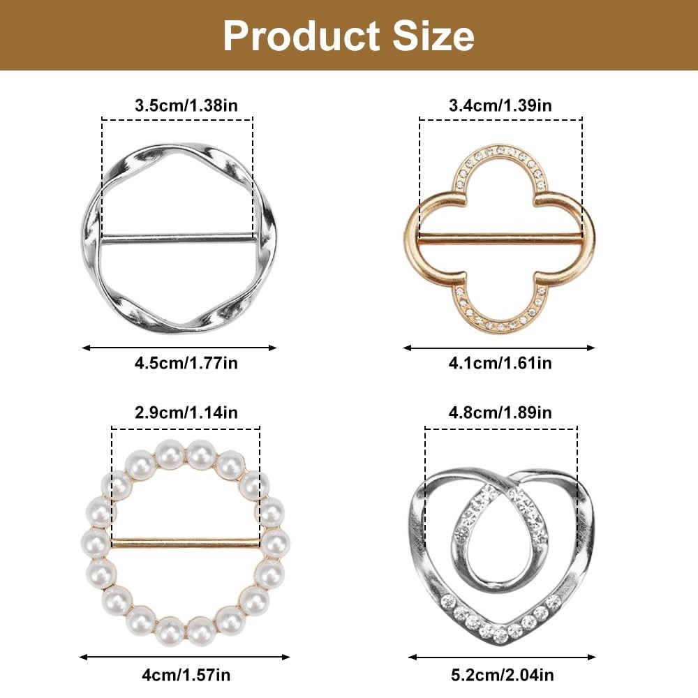 4PCS Metal Scarf Ring Clips – T-Shirt Tie Clips for Women, Fashion Shirt Buckle