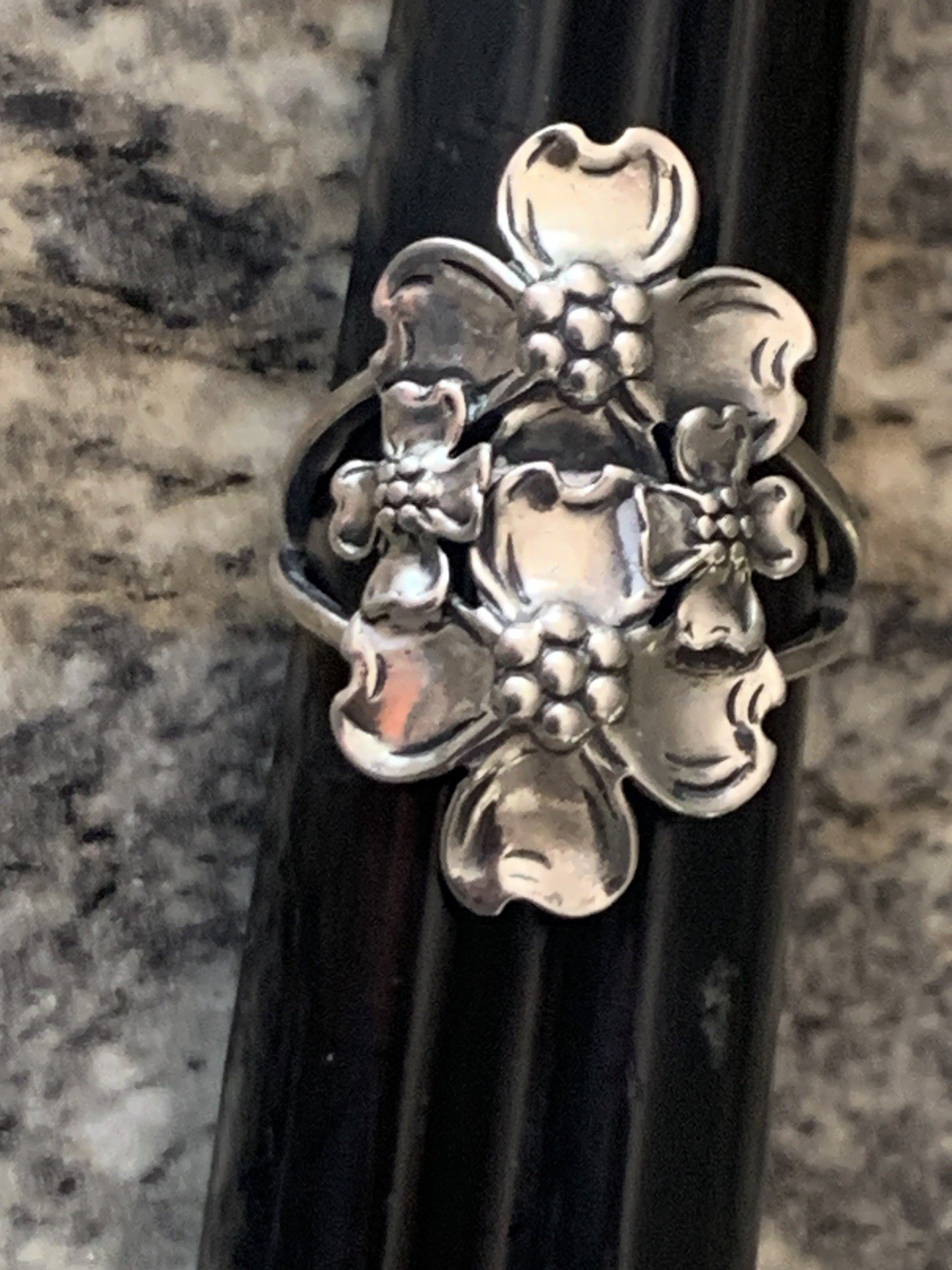 Beau Sterling Silver Dogwood Flower Ring Nouveau Vintage Floral Adjustable 6