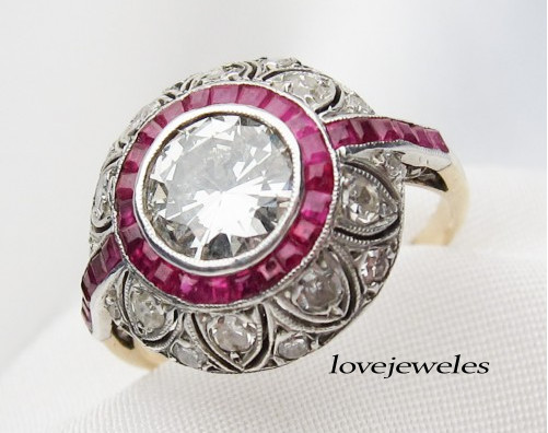 Lab-Created 3.21CT Round Cut Diamond Vintage Art Deco Ring 14K 2-Tone Gold Over