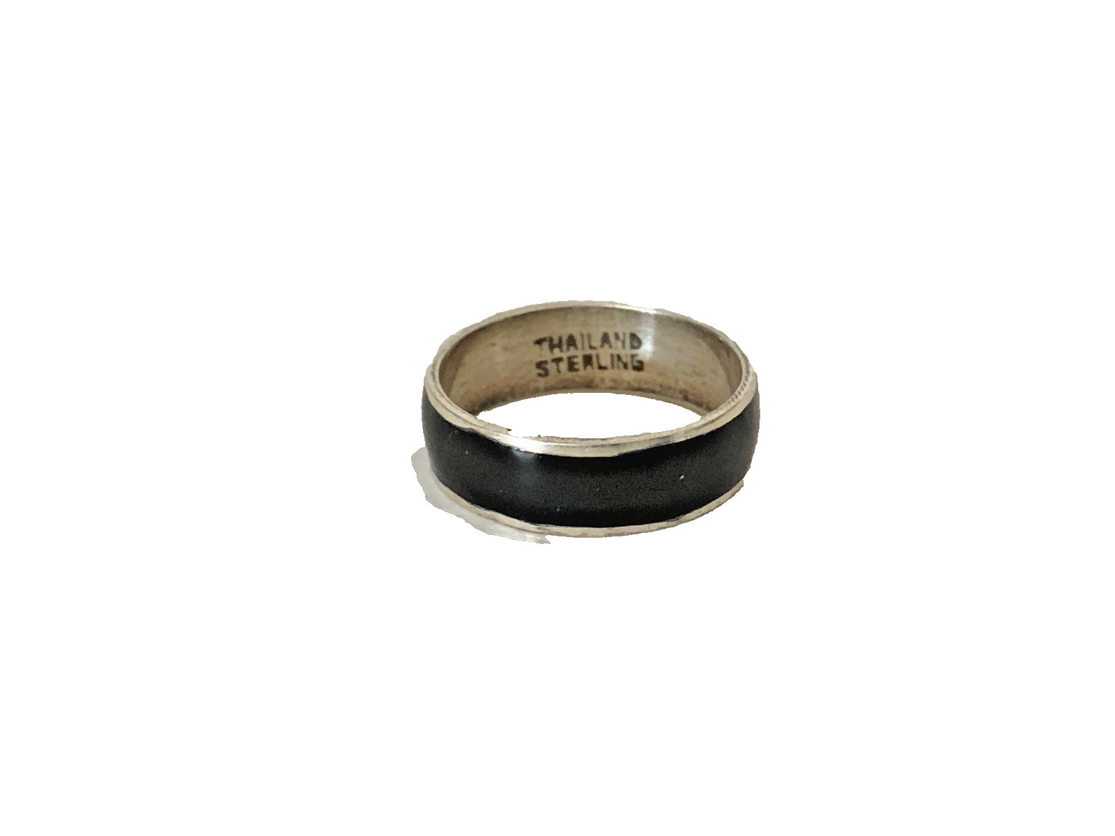 Siam Solid Black Enamel Sterling Silver 925 Vintage NOS Ring Band Sz 7.25
