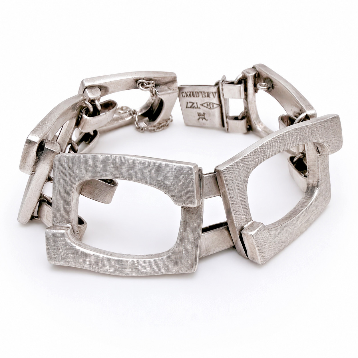 Vintage Modernist Belgiorno 900 Silver Bracelet 1970s Argentina 95.3 g 7.25 in