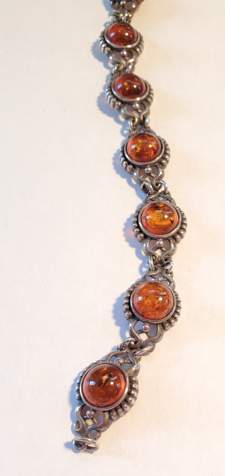 Vintage Baltic Amber Bracelet, Sterling Silver, Signed V-8, By Valerio, Poland
