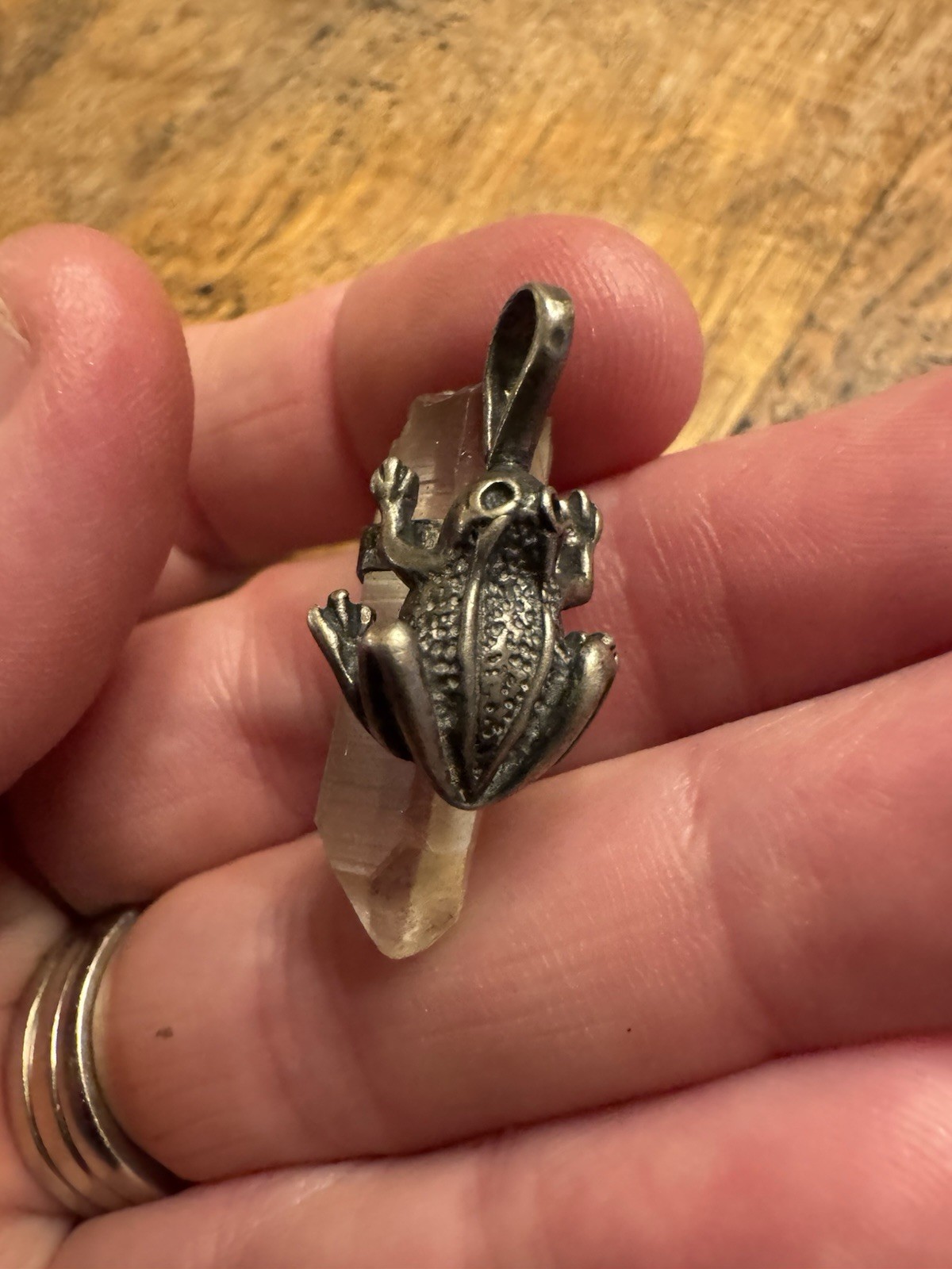 VTG Frog Toad with Clear Crystal Vintage Sterling Silver Charm Pendant OOAK