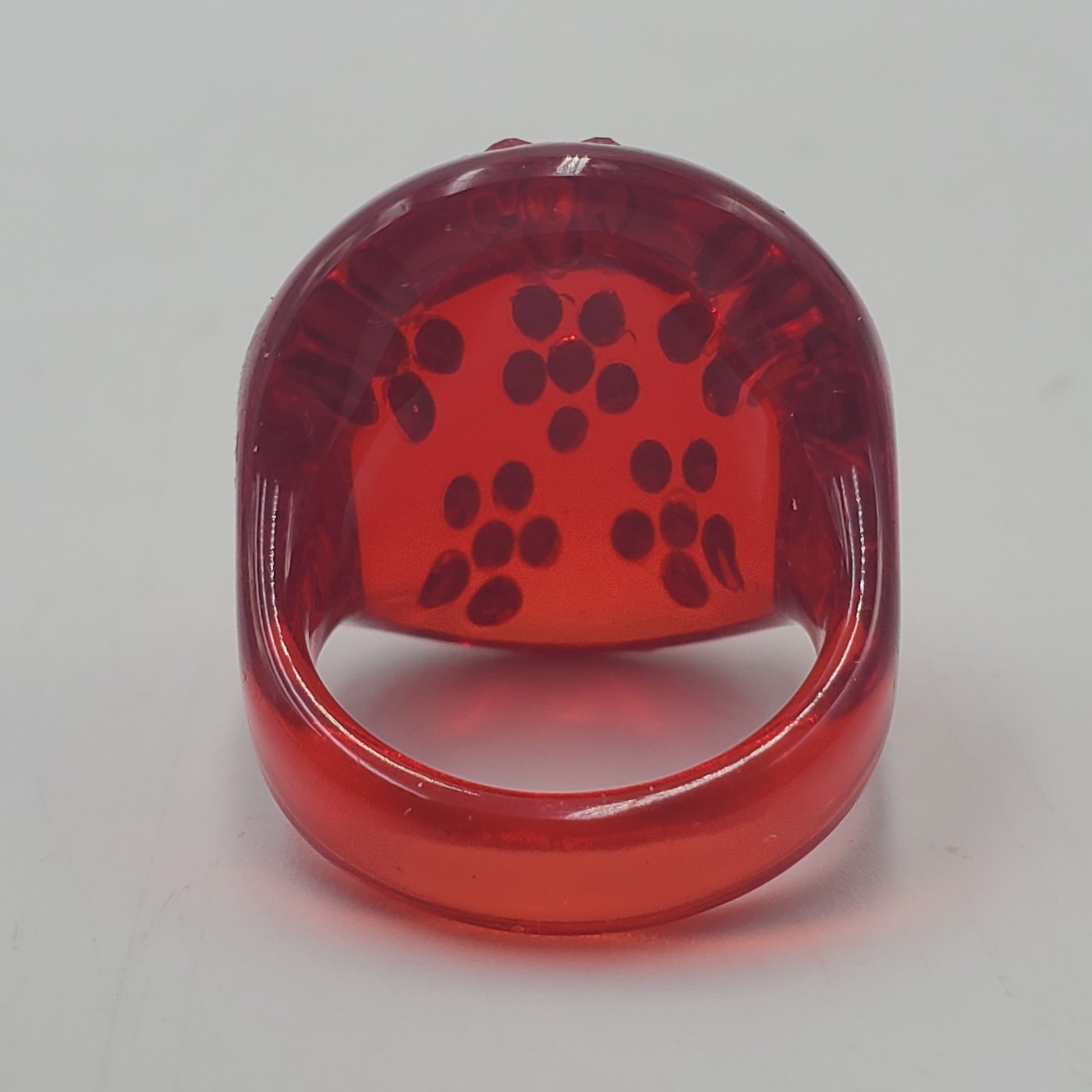 Vintage Lucite Rhinestone Flowers Ring 8 NEW Domed Red Boho Hippie Mod Retro