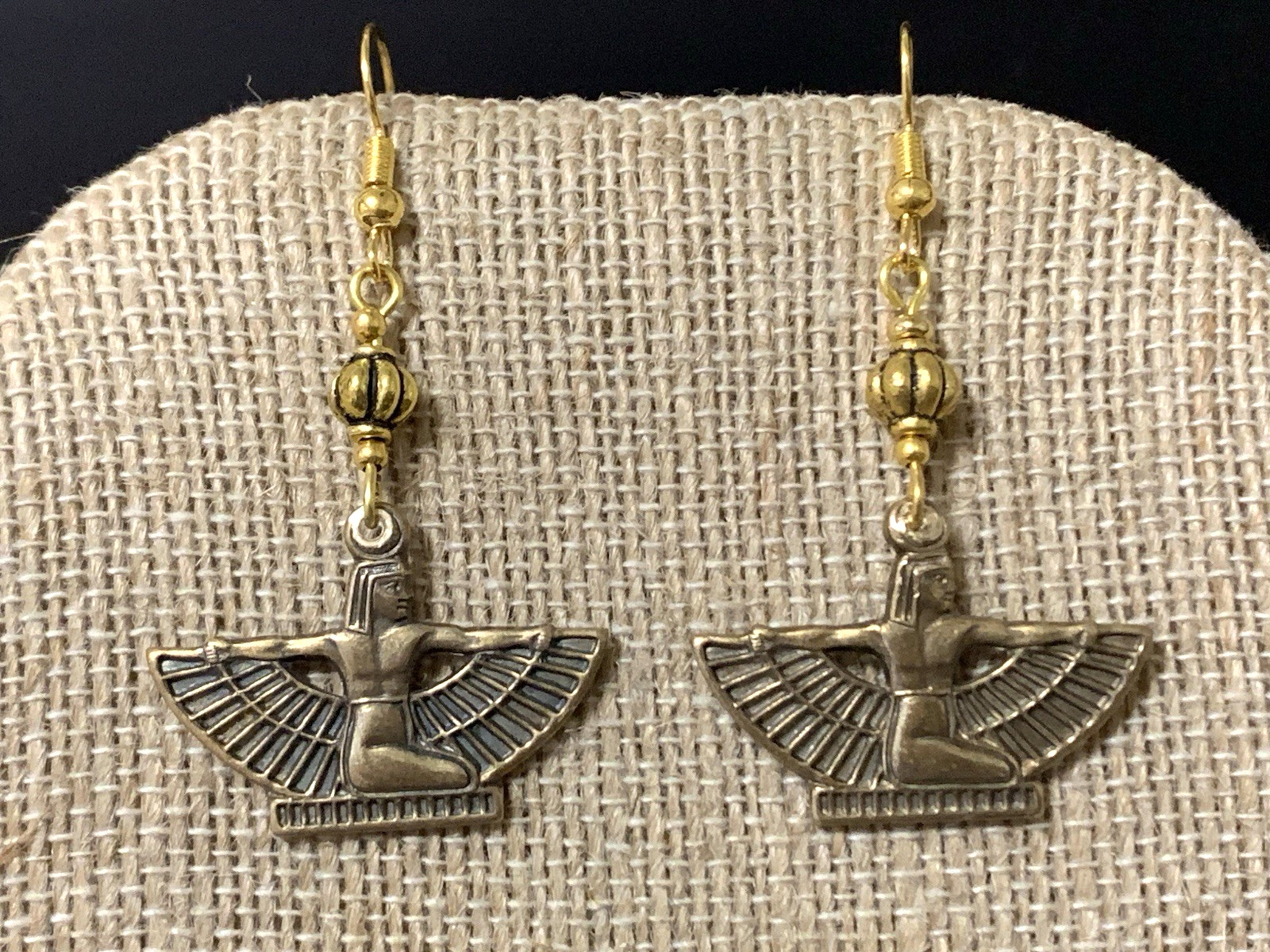 *NEW LISTING* EGYPTIAN REVIVAL WINGED ISIS EARRINGS.style #1-Antiqued brass-NEW