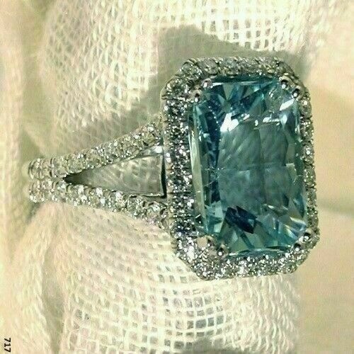 Art Deco Antique Vintage 4.20 Ct Aquamarine Wedding Ring 925 Sterling Silver