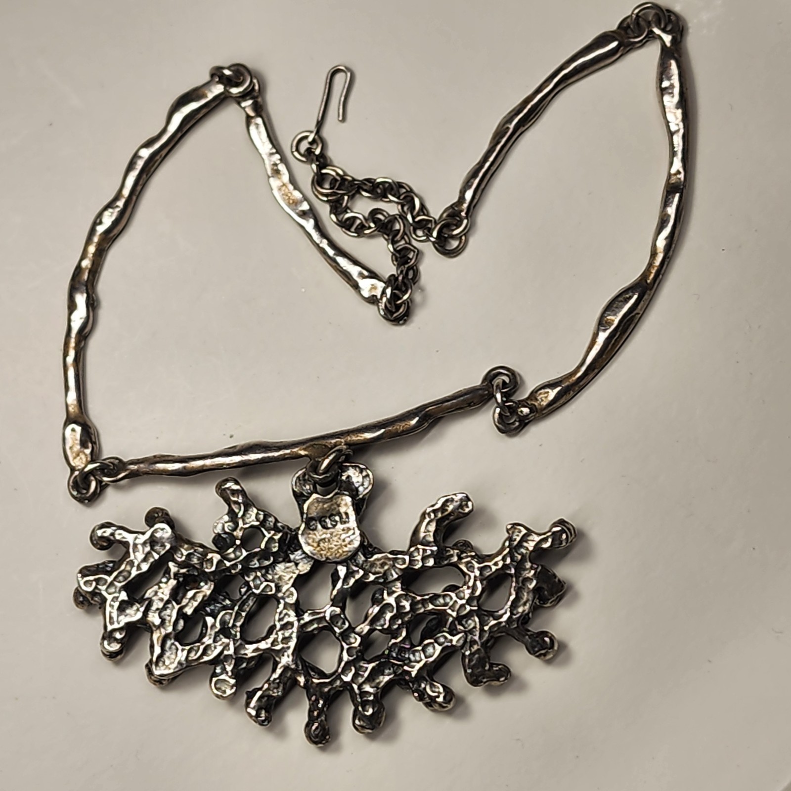 Mid-Century Modern Rare Brutalist Necklace GSM Abstract Pendant/ Chain 13″