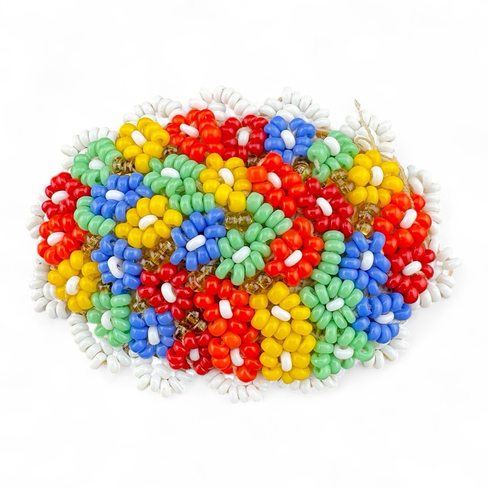 Vintage Czech Multicolor Microbead Floral Themed Oval Brooch