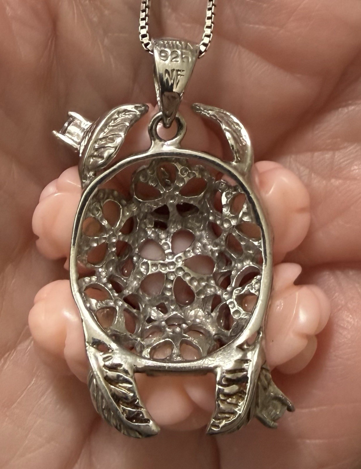 1990s Sterling Silver Angel Skin Coral Roses White Topaz Necklace Ring Sz 9 Set