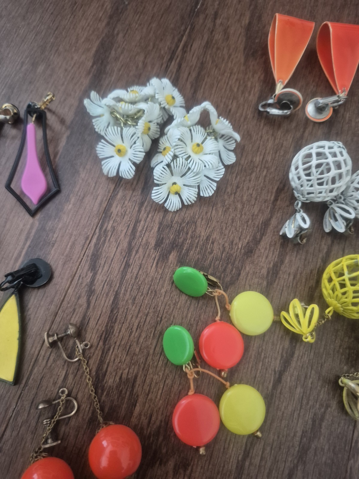 Vintage s Big Bold Retro Earrings Lot Bright Colorful Funky