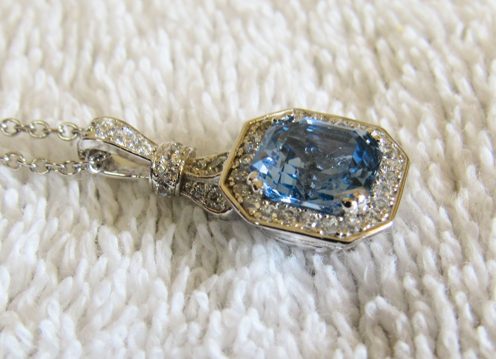 Sterling Silver & Faceted Blue Stone & Cubic Zirconia Matching Pendant & Ring
