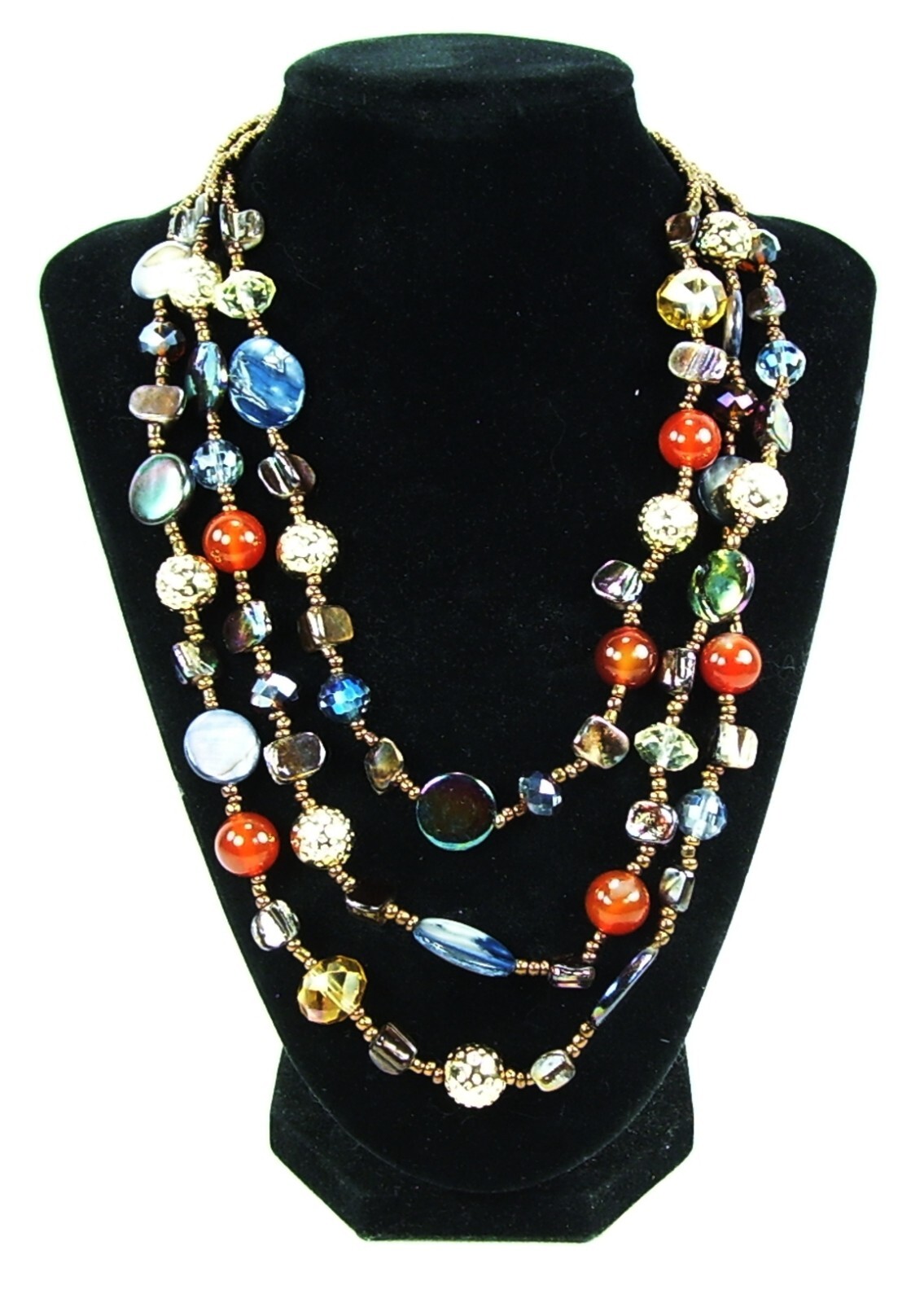 Trendy Multi-Colored Vintage Necklace with Various Stones and Beads – 21″