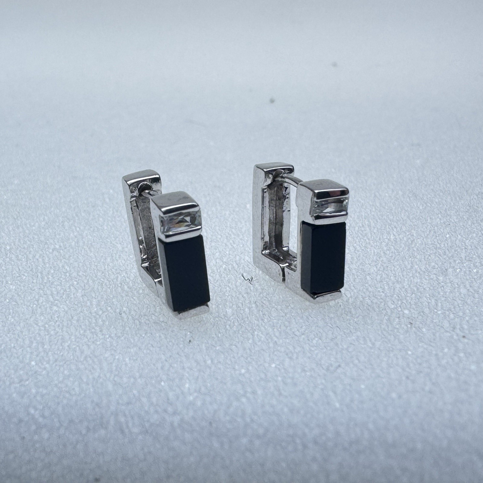 Onyx Sterling Silver Square Huggie Vintage Earrings