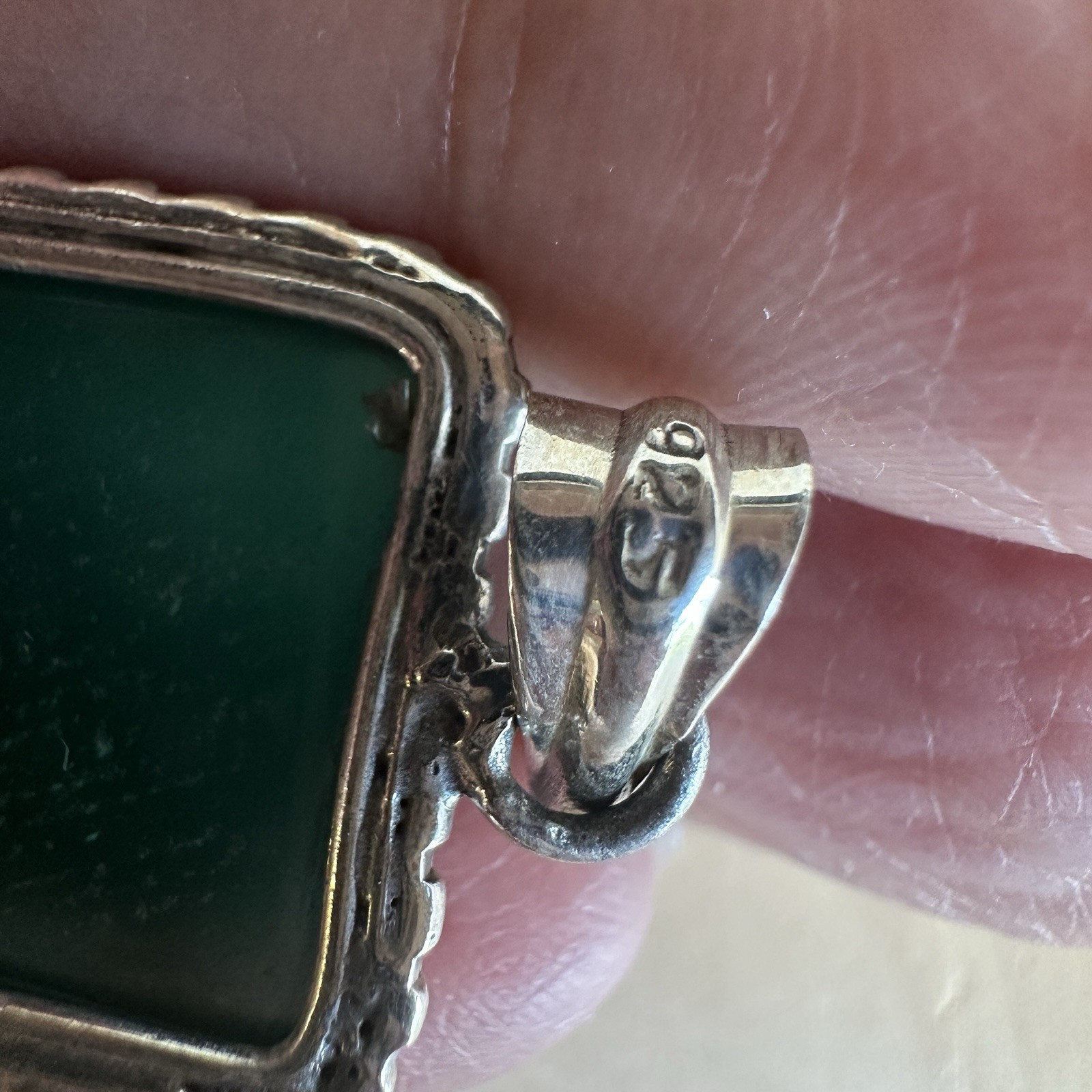 Vintage Artisan Pendant 1.5 Inch Green Transparent Gem Onyx 925 Sterling 6.7g