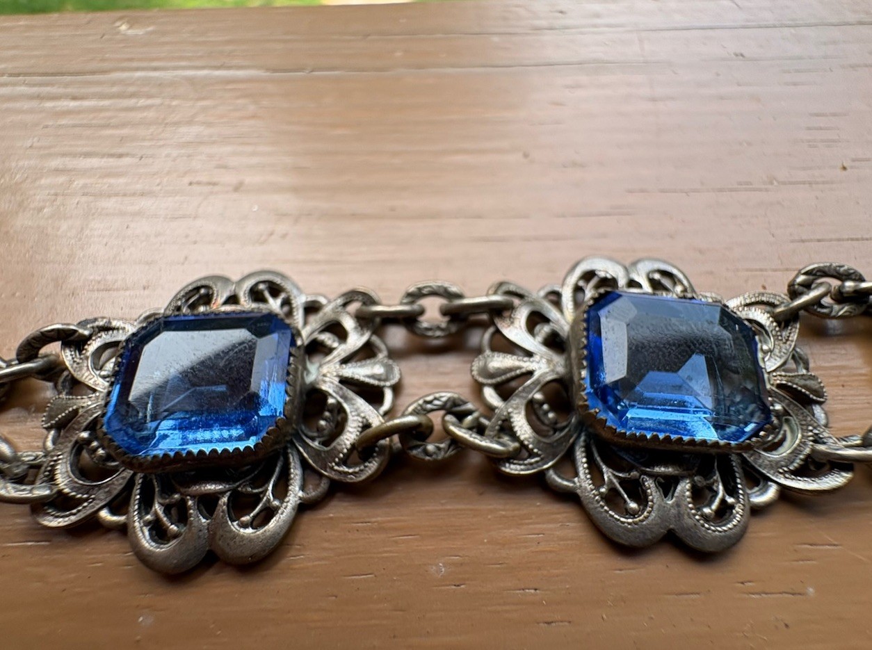 Blue Czech Glass Antique Bracelet Rare! Beautiful Condition! Estate Jewelry