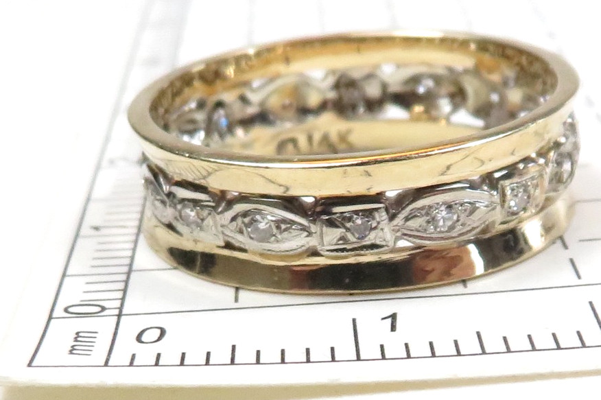 Antique Deco 1920’s 14K Two Tone Eternity Wedding Band Size 8.5 UK-Q1/2 EGL USA