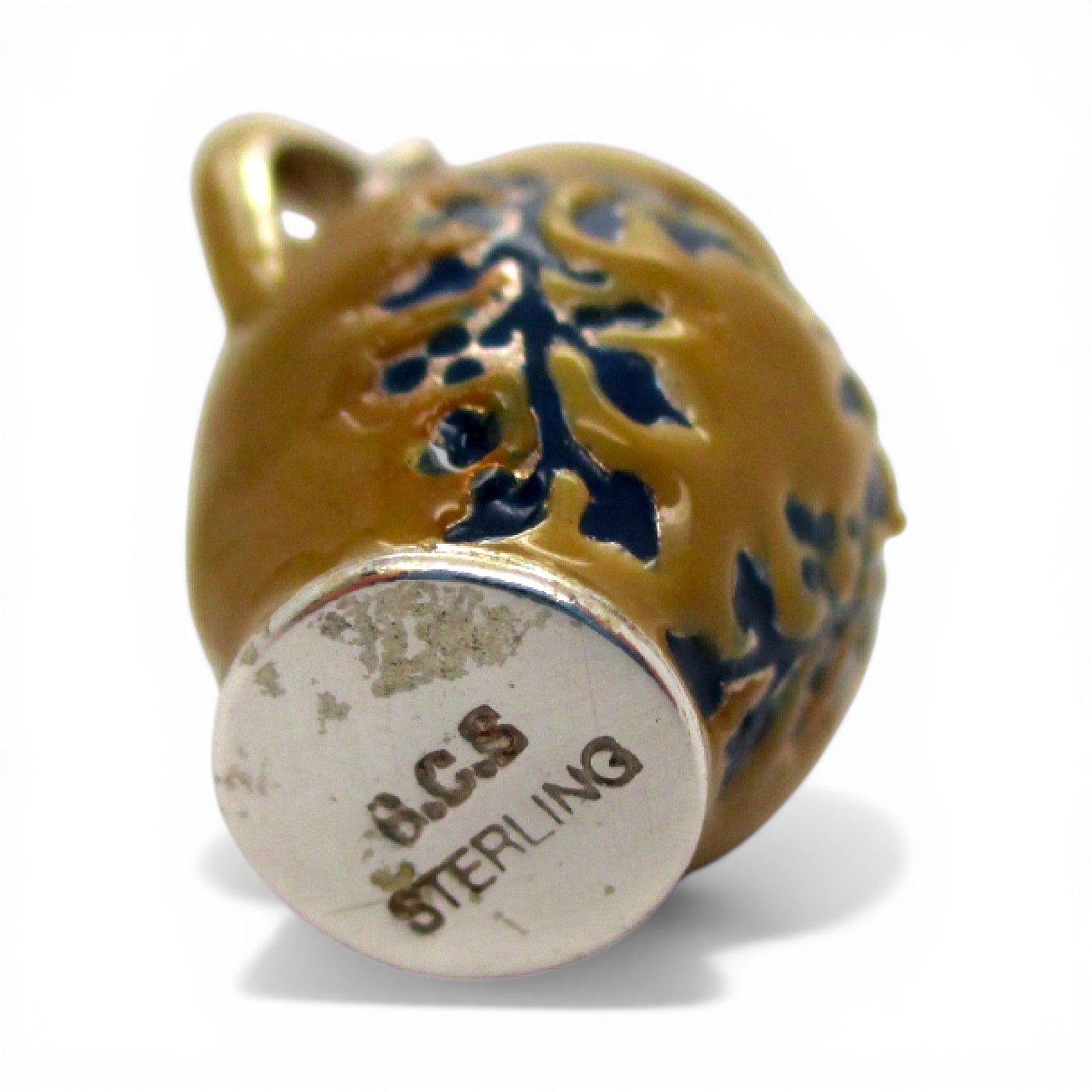 Sterling Silver Enamel Heart Crock Jug Charm for Bracelet Pottery Brown County