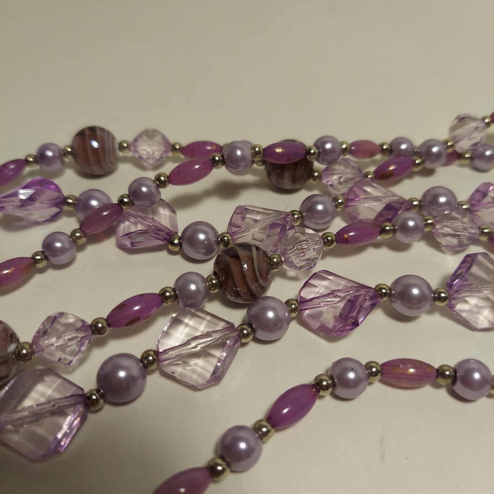 VTG Lavender Purple Crystal Faux Pearl Bead Necklace 15” Long 3 Strand