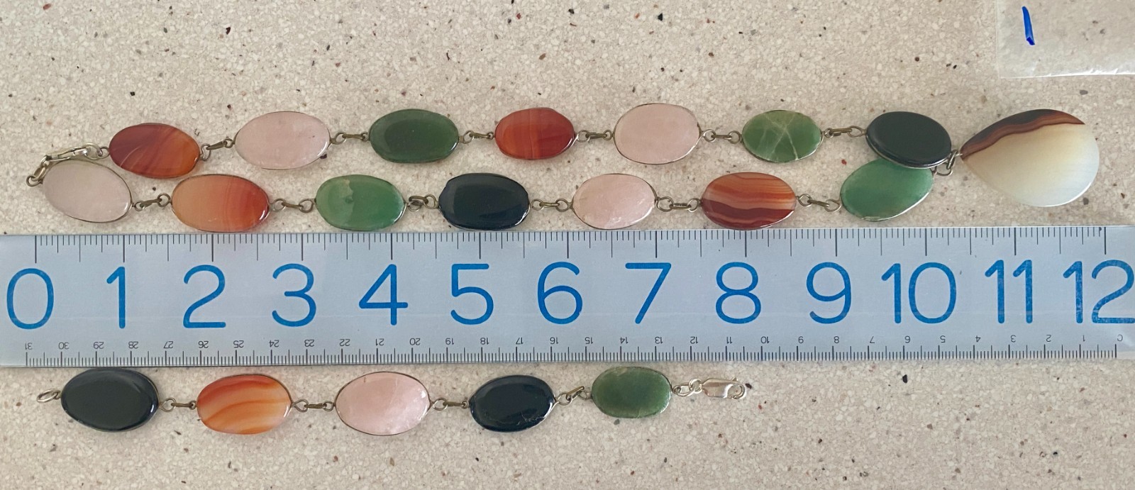 Multicolor Polished Stone Agate Quartz Statement Necklace Bracelet Set Silver