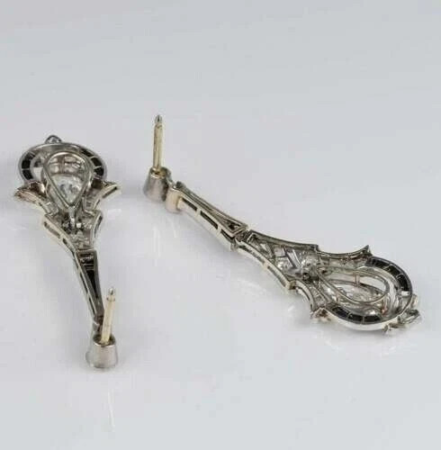 Art Deco Style Pear Cut Lab Created Diamond Wedding 14K White Gold FN Earrings