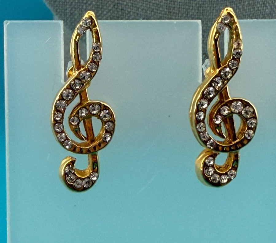 Swarovski Swan Signed Brooch/Pendant Treble Clef 925 Chain Earrings Music Set