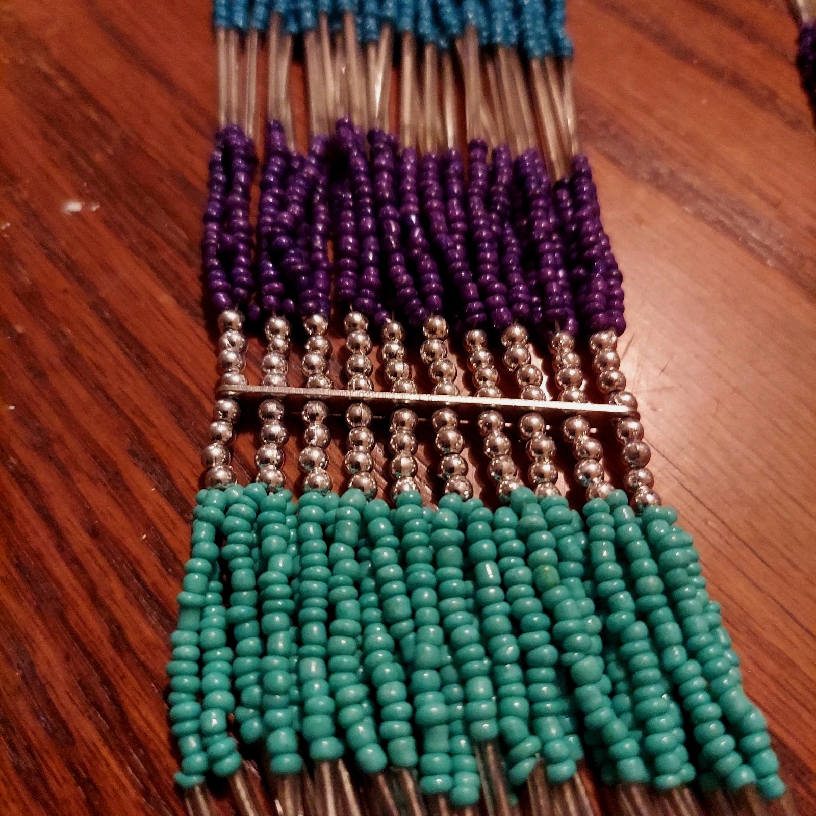 VTG Multi-Strand Seed Bead Turquoise & Purple Silver BoHo Tribal Necklace