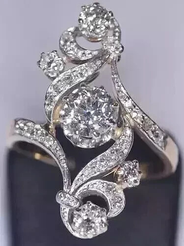 Vintage Art Deco Style 3.2Ct Lab Created Diamond Wedding 14K White Gold FN Ring
