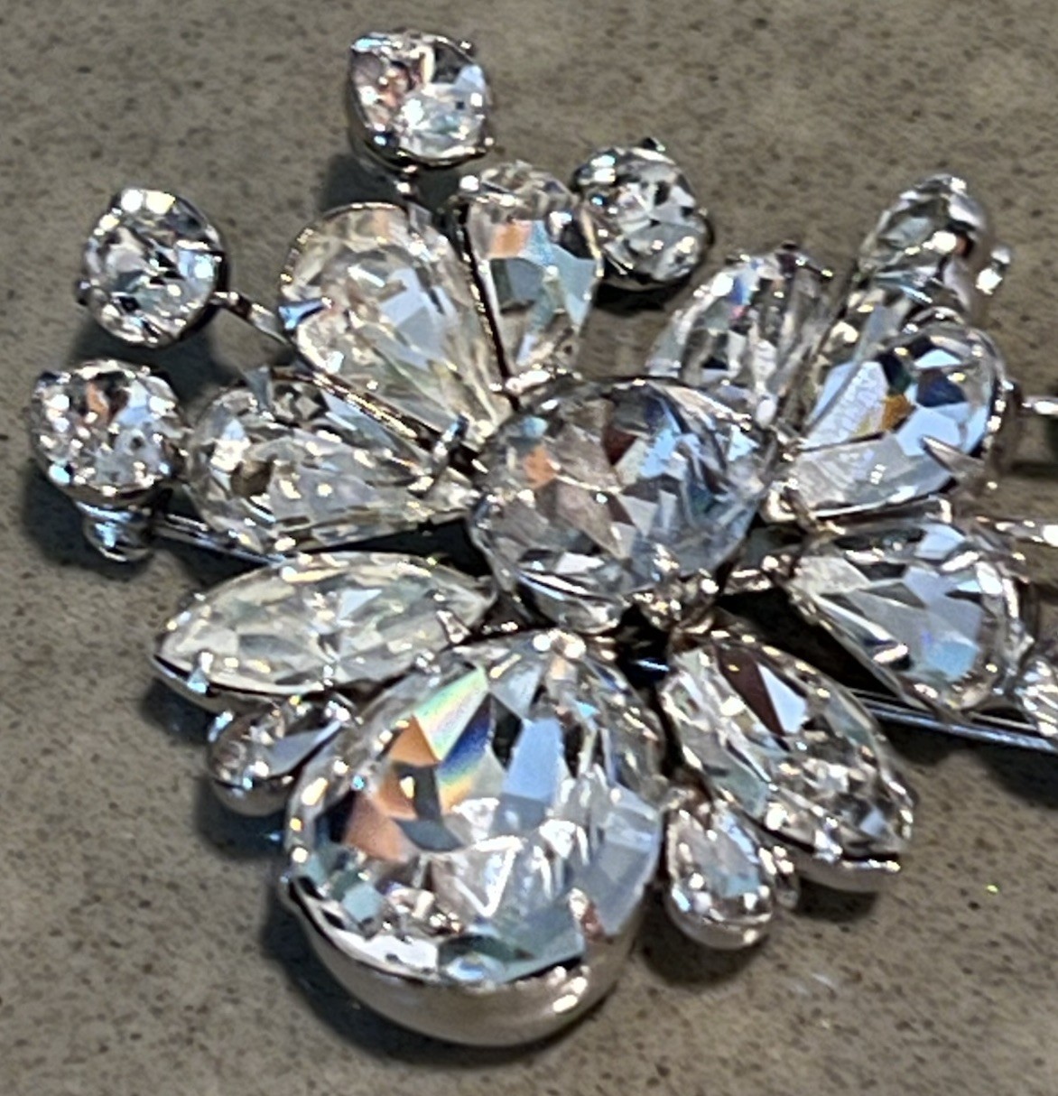 Vintage Eisenberg Clear Rhinestone Spray Brooch Signed Rhodium Crystal 1940 Used