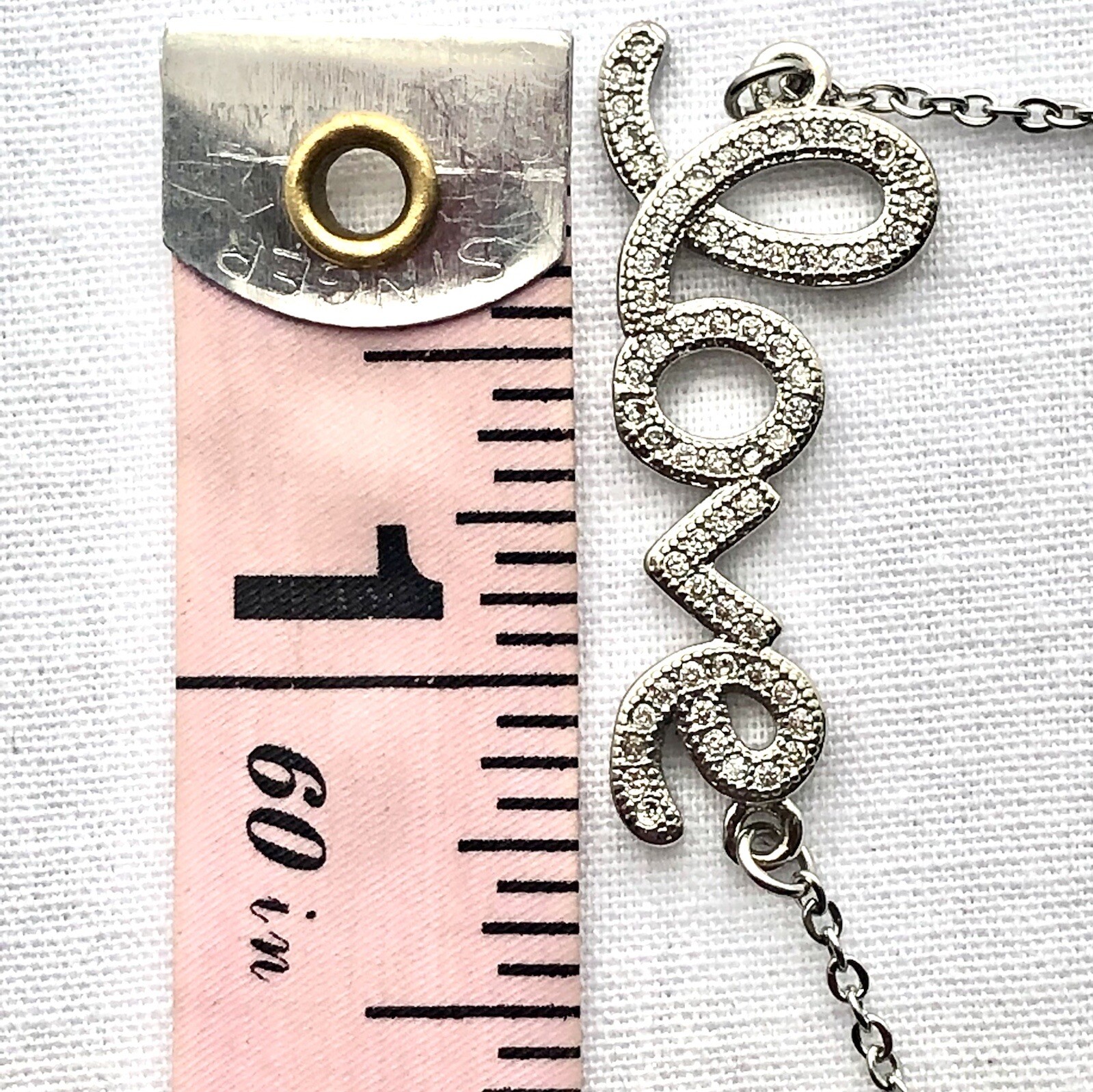 Dainty Rhinestone Love Cursive Word Pendant Necklace Silver Tone Adjustable 21”