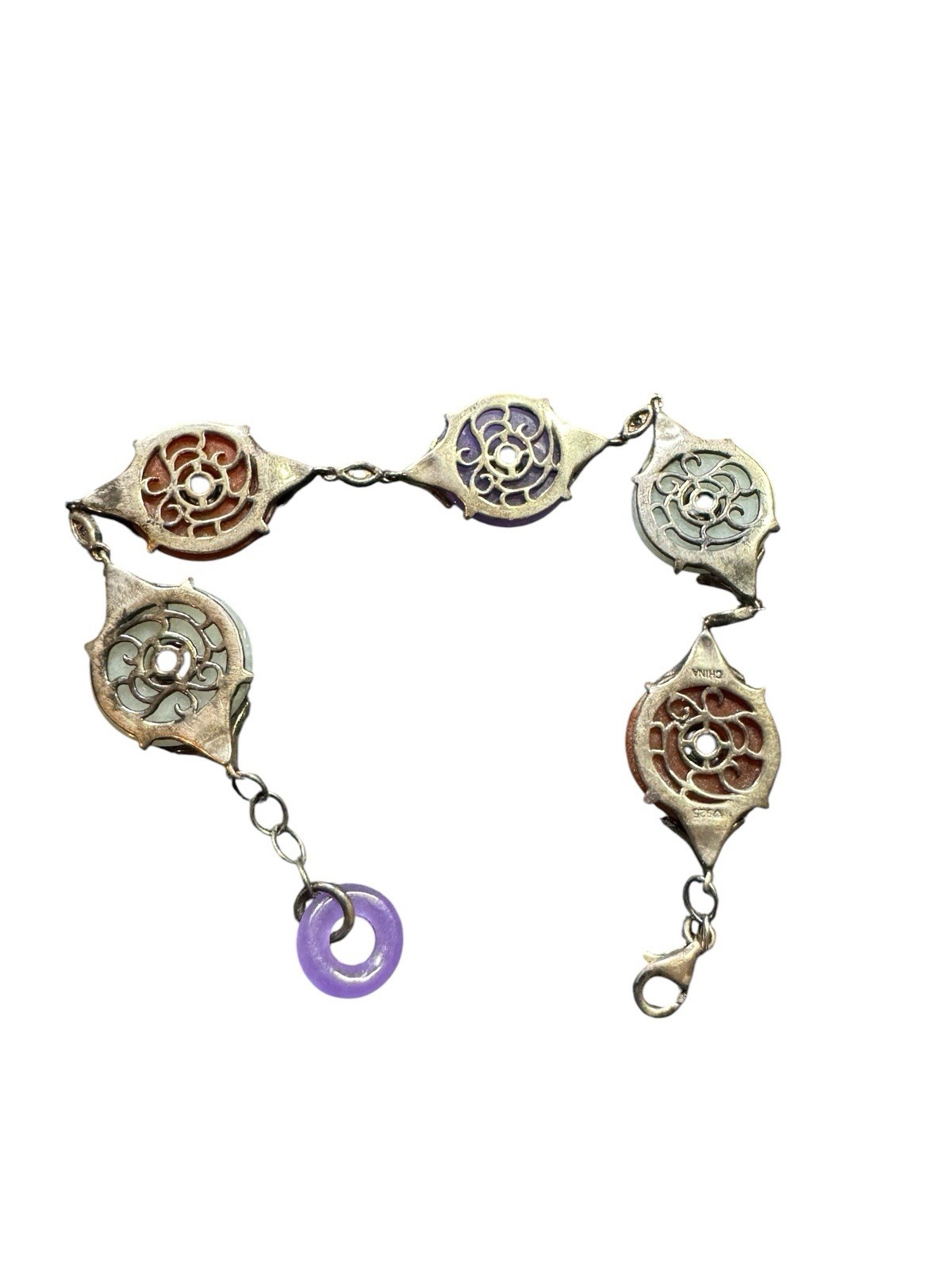 Vintage Art Deco Czech Glass Bracelet Multi Color Silver 925 Purple Red White