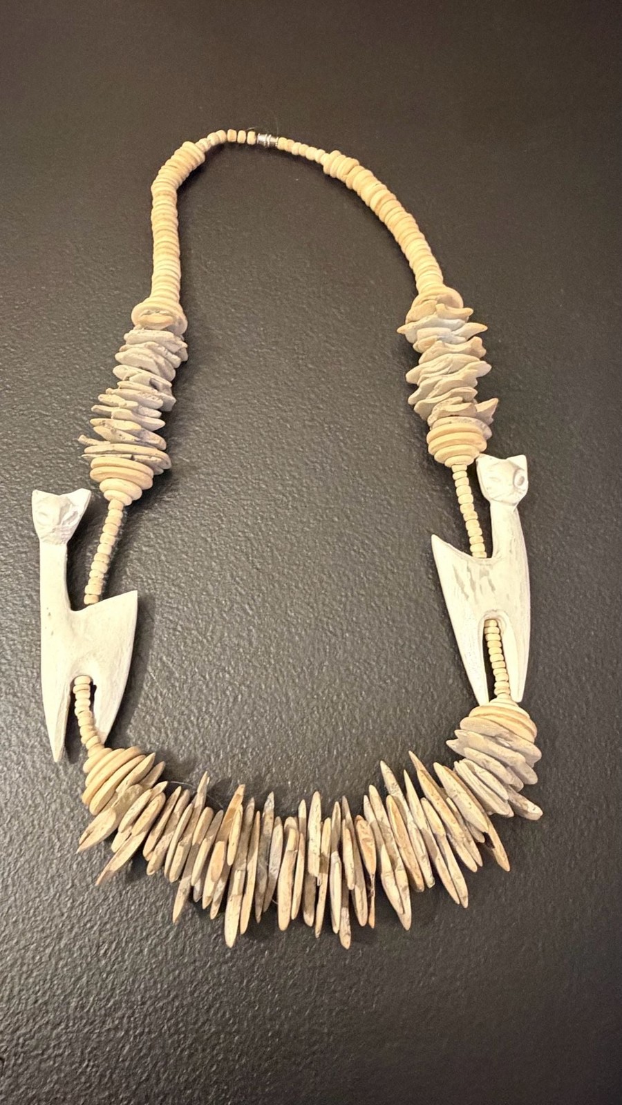 Vintage 1980s Hand-Carved Wood Cat Figural Bead Necklace