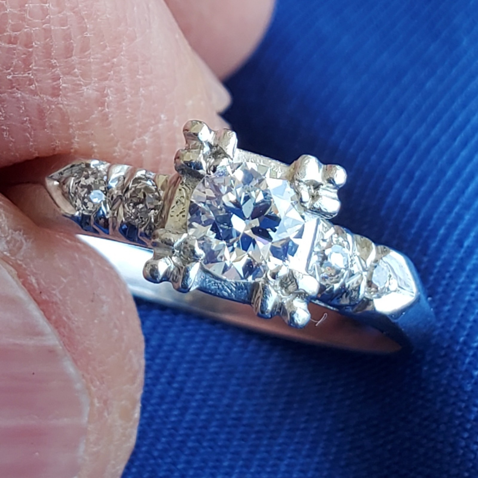 Original EARTH MINED DIAMOND Deco Engagement Ring Vintage PLATINUM Solitaire 6.5