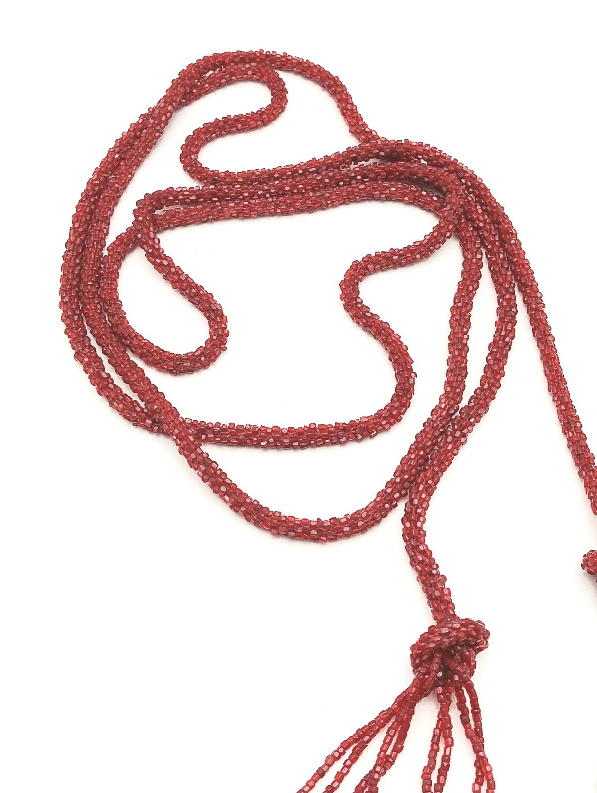 Antique Art Deco Lot 2 Flapper Seed Bead Necklaces Sautoir Butterfly Red Lariat
