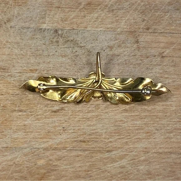 Antique Gold Floral Leaf Convertible Pendant Brooch