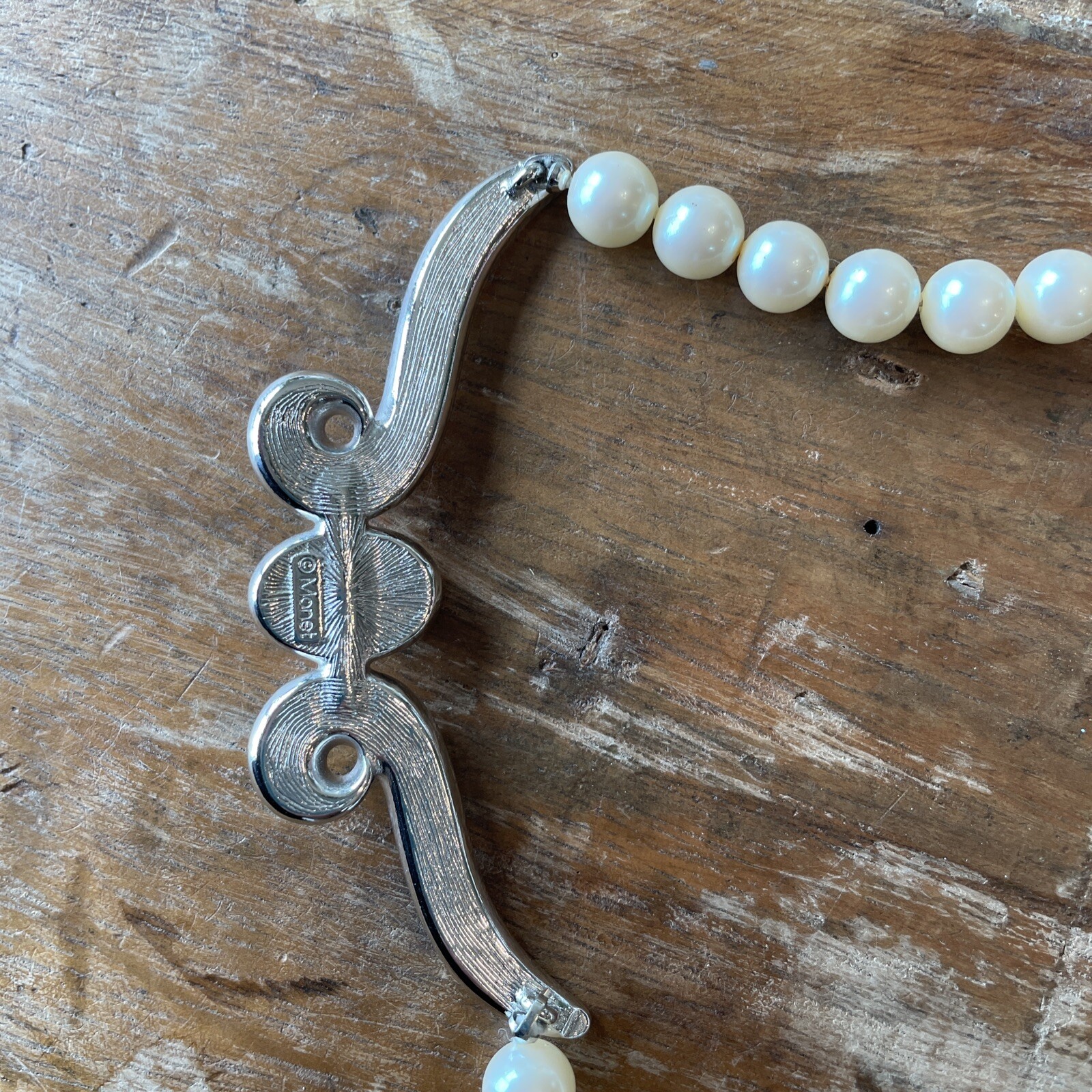 VTG Classic MONET Silver tone Necklace Choker faux pearl & rhinestones Wedding